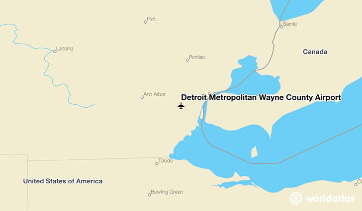Detroit Metropolitan Wayne County Airport location on a map