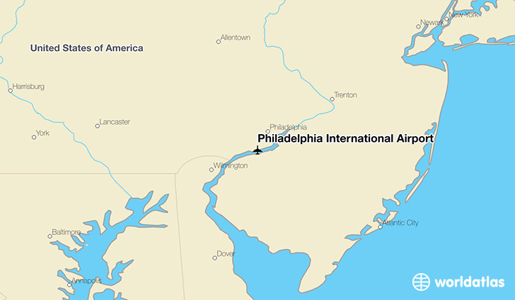 Philadelphia International Airport location on a map