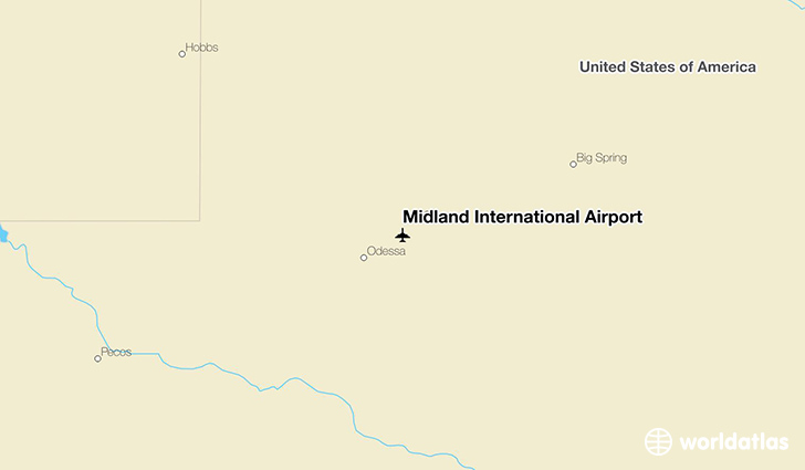 Midland International Airport location on a map