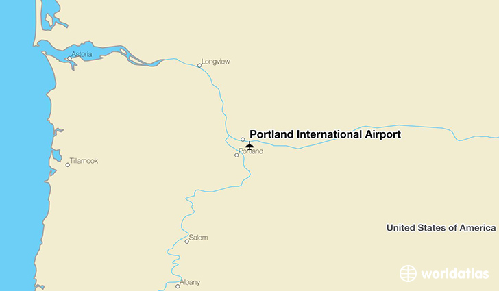 Portland International Airport location on a map