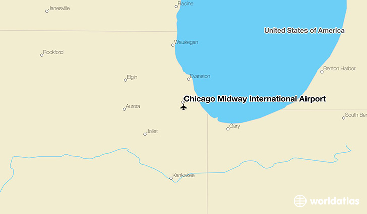 Chicago Midway International Airport location on a map