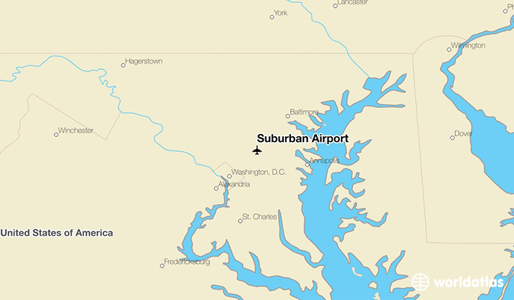 Suburban Airport location on a map