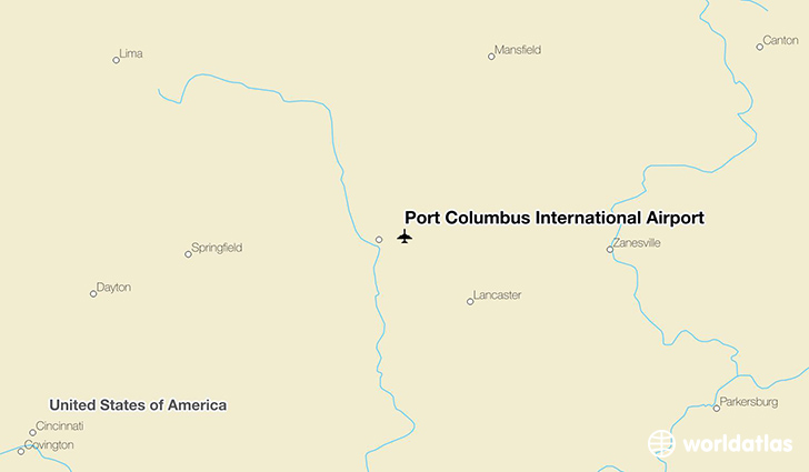 Port Columbus International Airport location on a map