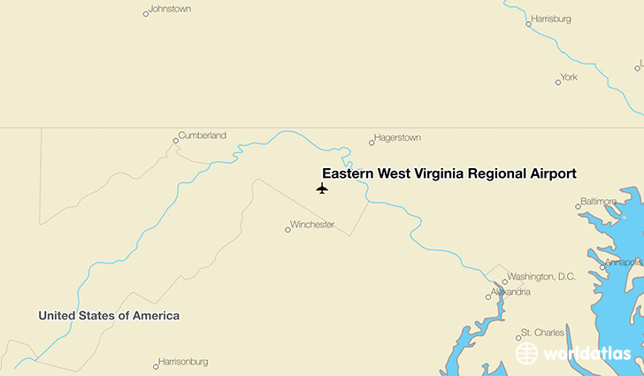 Eastern West Virginia Regional Airport location on a map