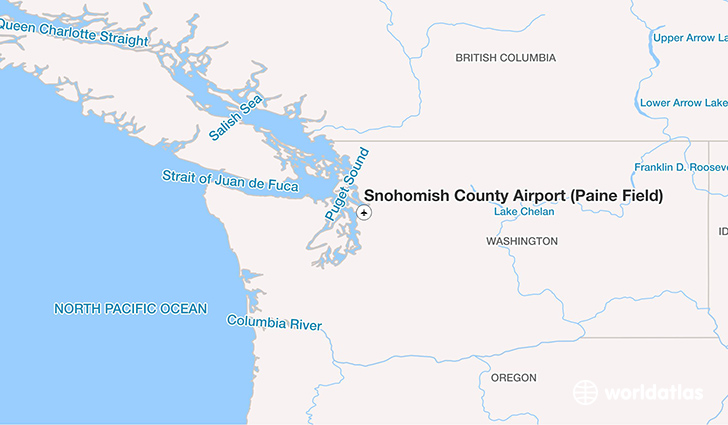 Snohomish County Airport (Paine Field) location on a map