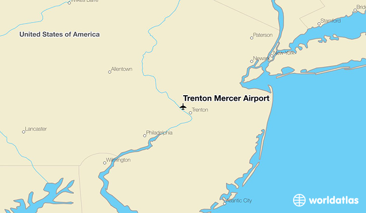 Trenton Mercer Airport location on a map