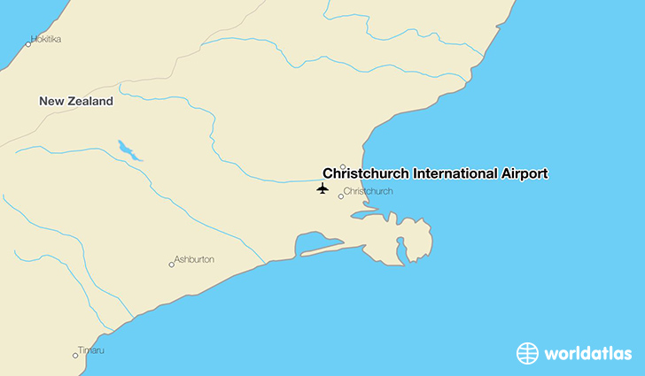 Christchurch International Airport location on a map
