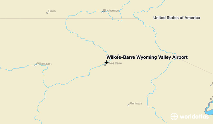 Wilkes-Barre Wyoming Valley Airport location on a map