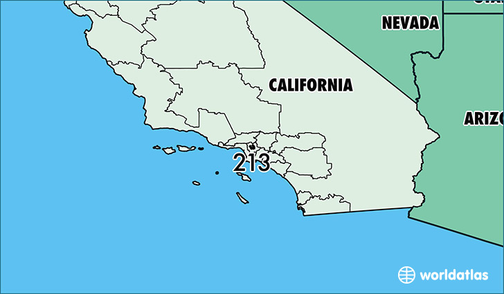 Map of California with area code 213 highlighted