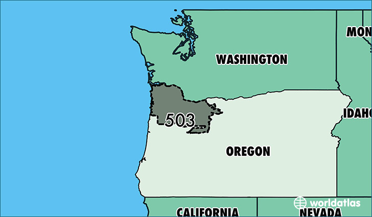 Map of Oregon with area code 503 highlighted