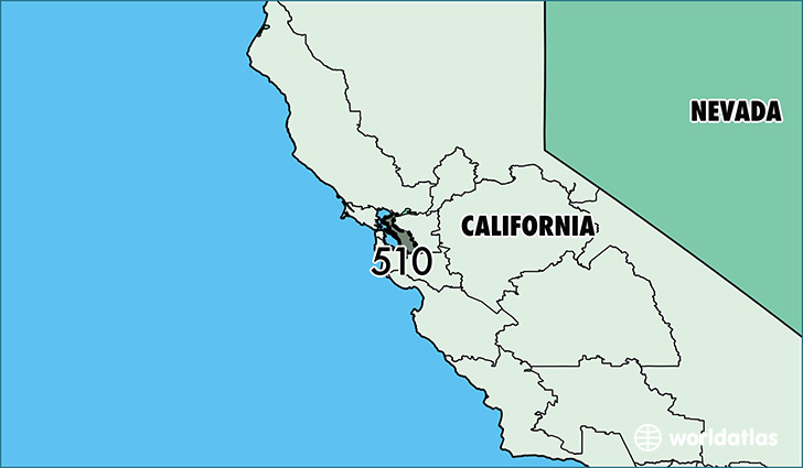Map of California with area code 510 highlighted