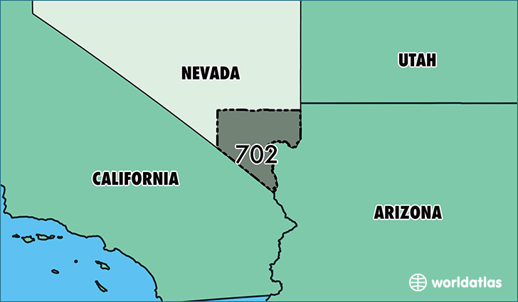 Map of Nevada with area code 702 highlighted