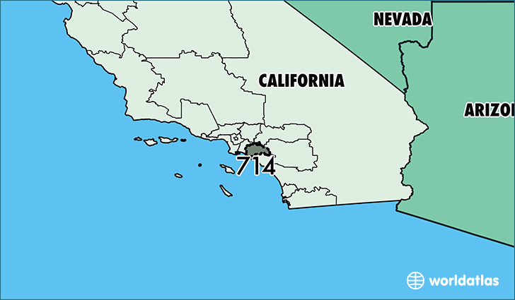 Map of California with area code 714 highlighted