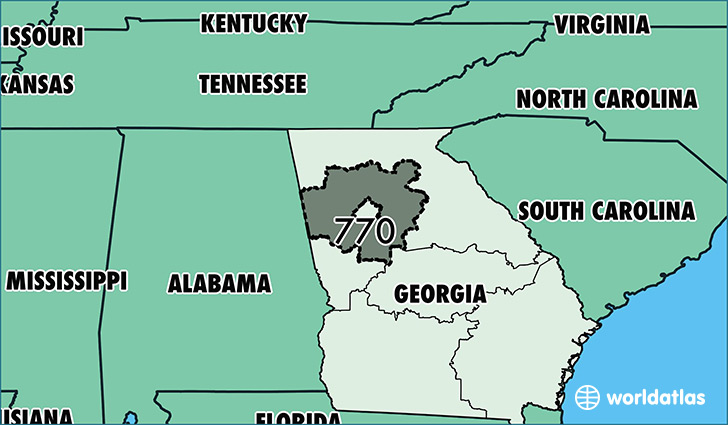 Map of Georgia with area code 770 highlighted