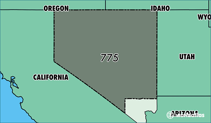 Map of Nevada with area code 775 highlighted