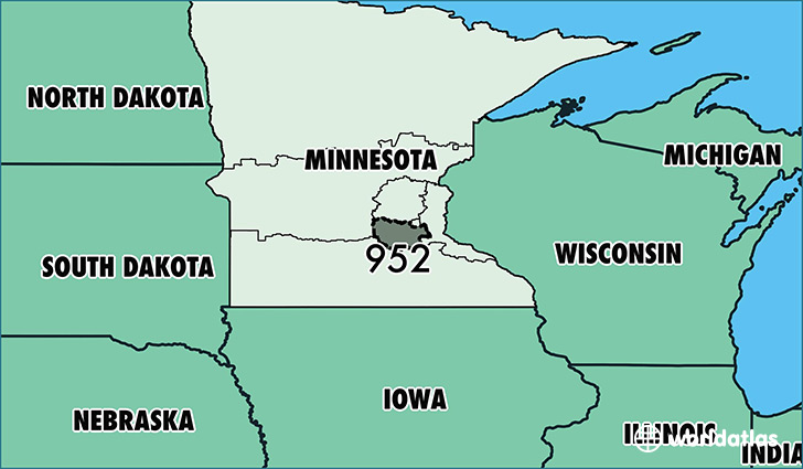 Map of Minnesota with area code 952 highlighted