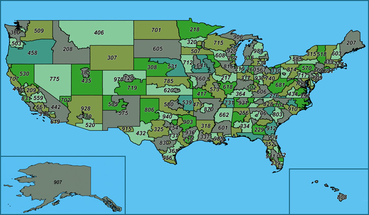 United States Of America Area Codes USA Area Code Map Map Of American Area Codes