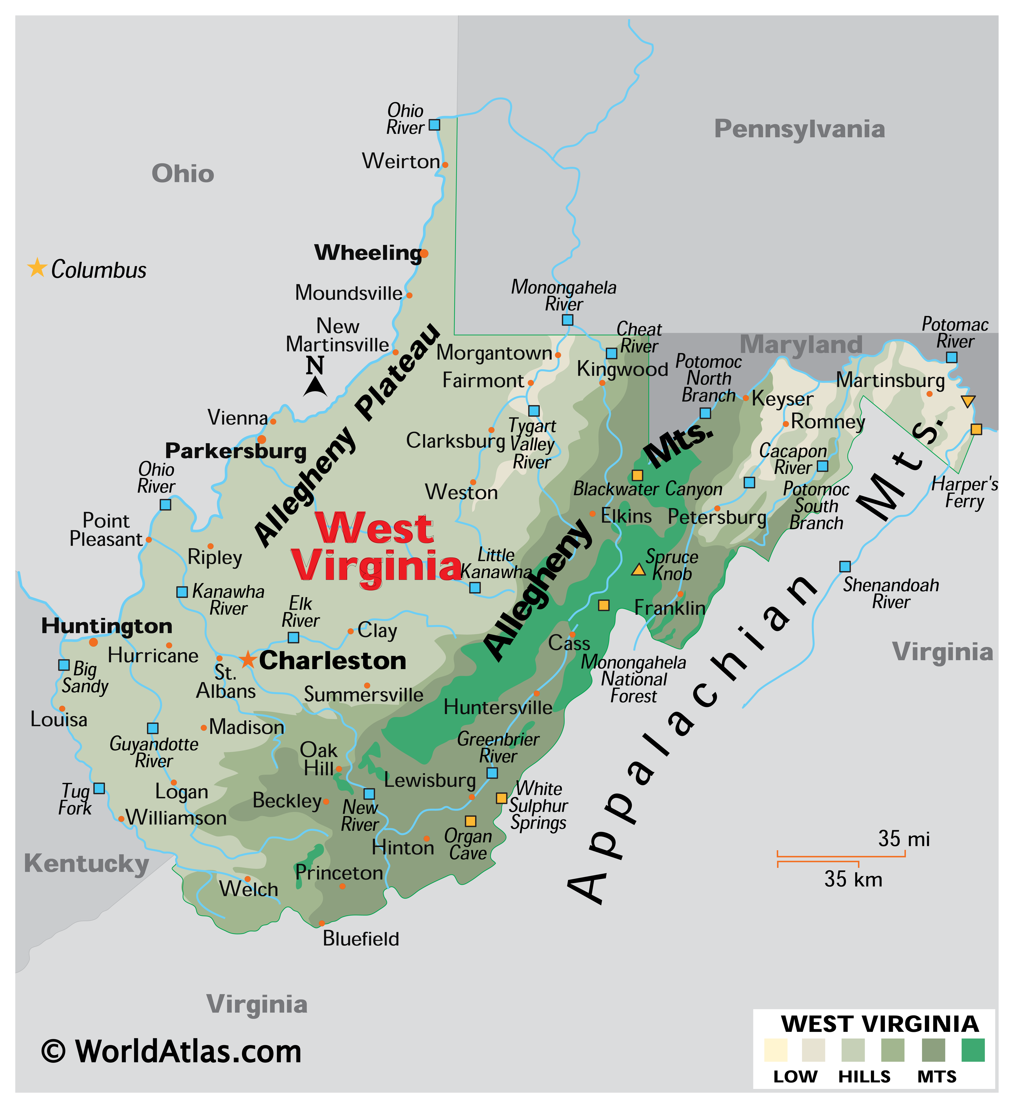 Map of West Virginia, USA
