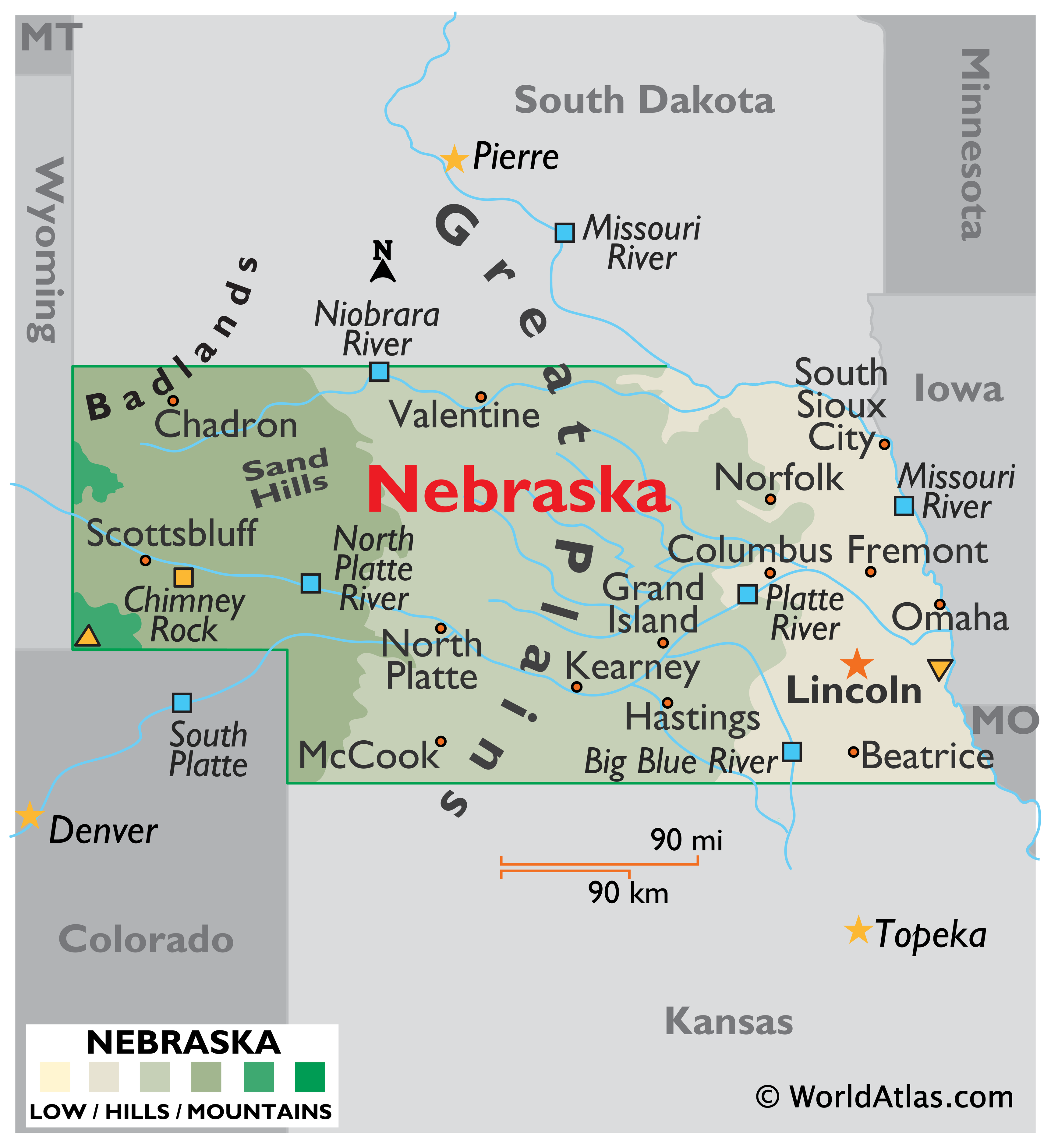 Map of Nebraska, USA
