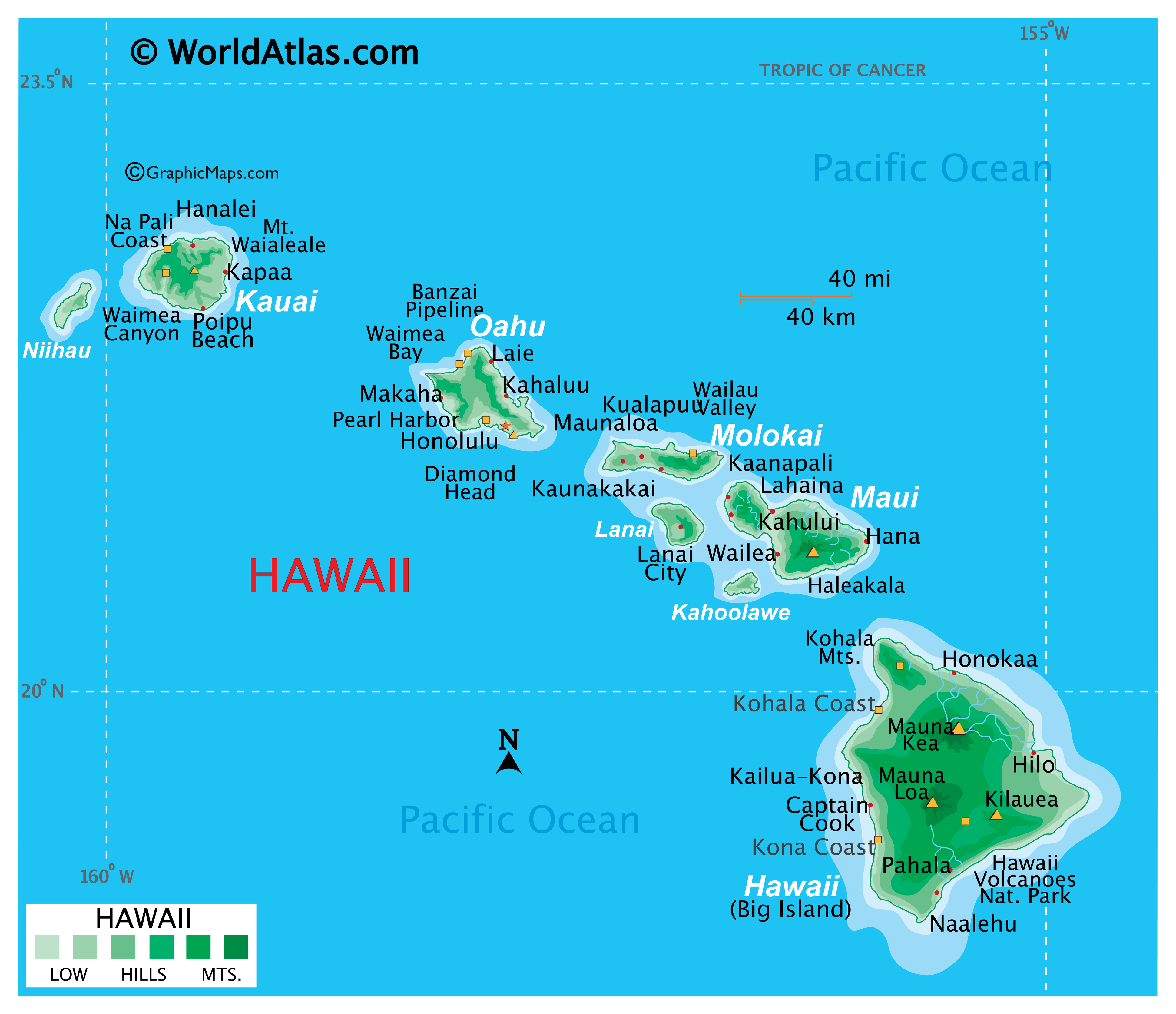 Map of Hawaii, USA