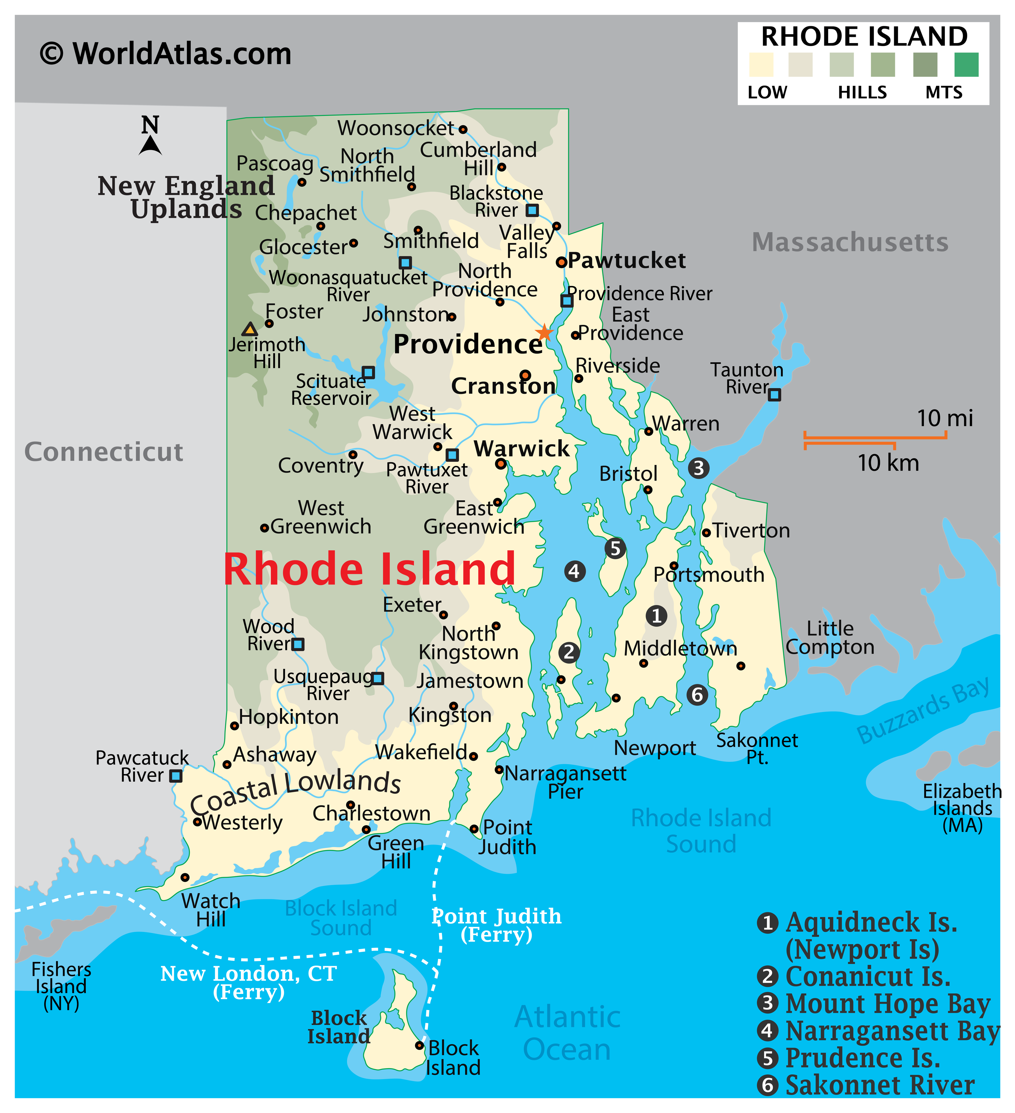 Map of Rhode Island, USA