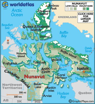 Map of Nunavut, Canada