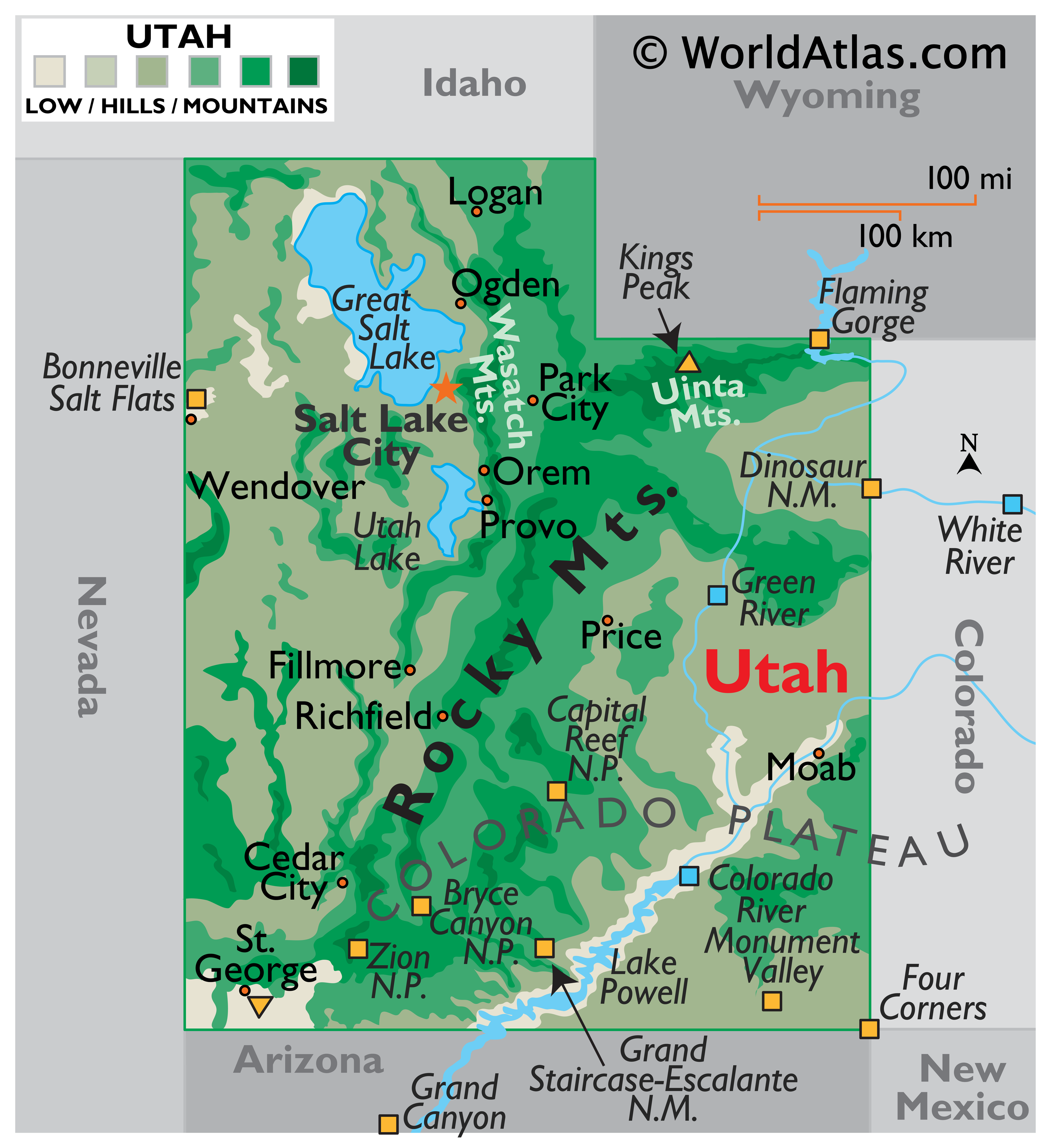 Map of Utah, USA