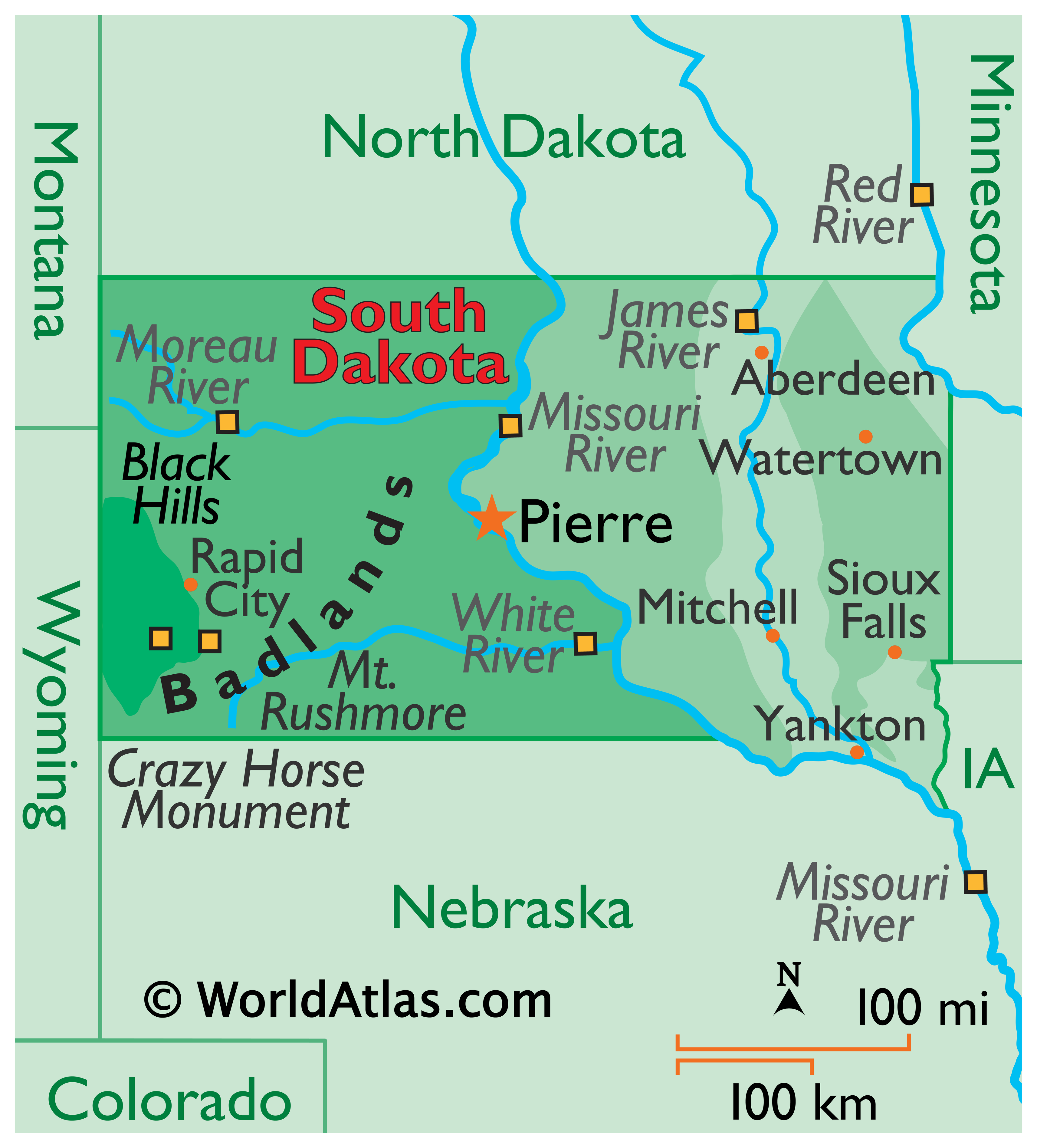 Map of South Dakota, USA