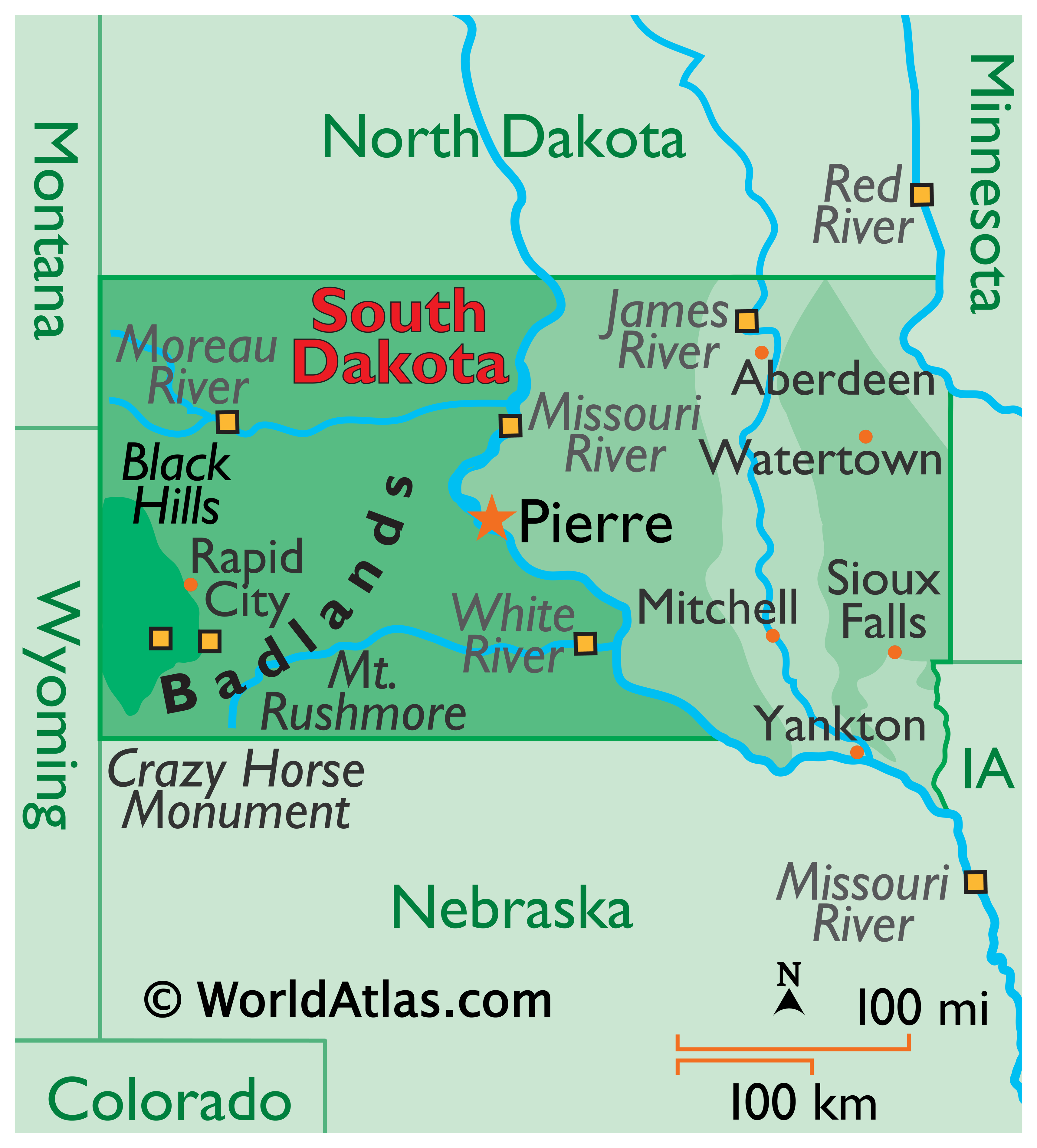 Map of South Dakota