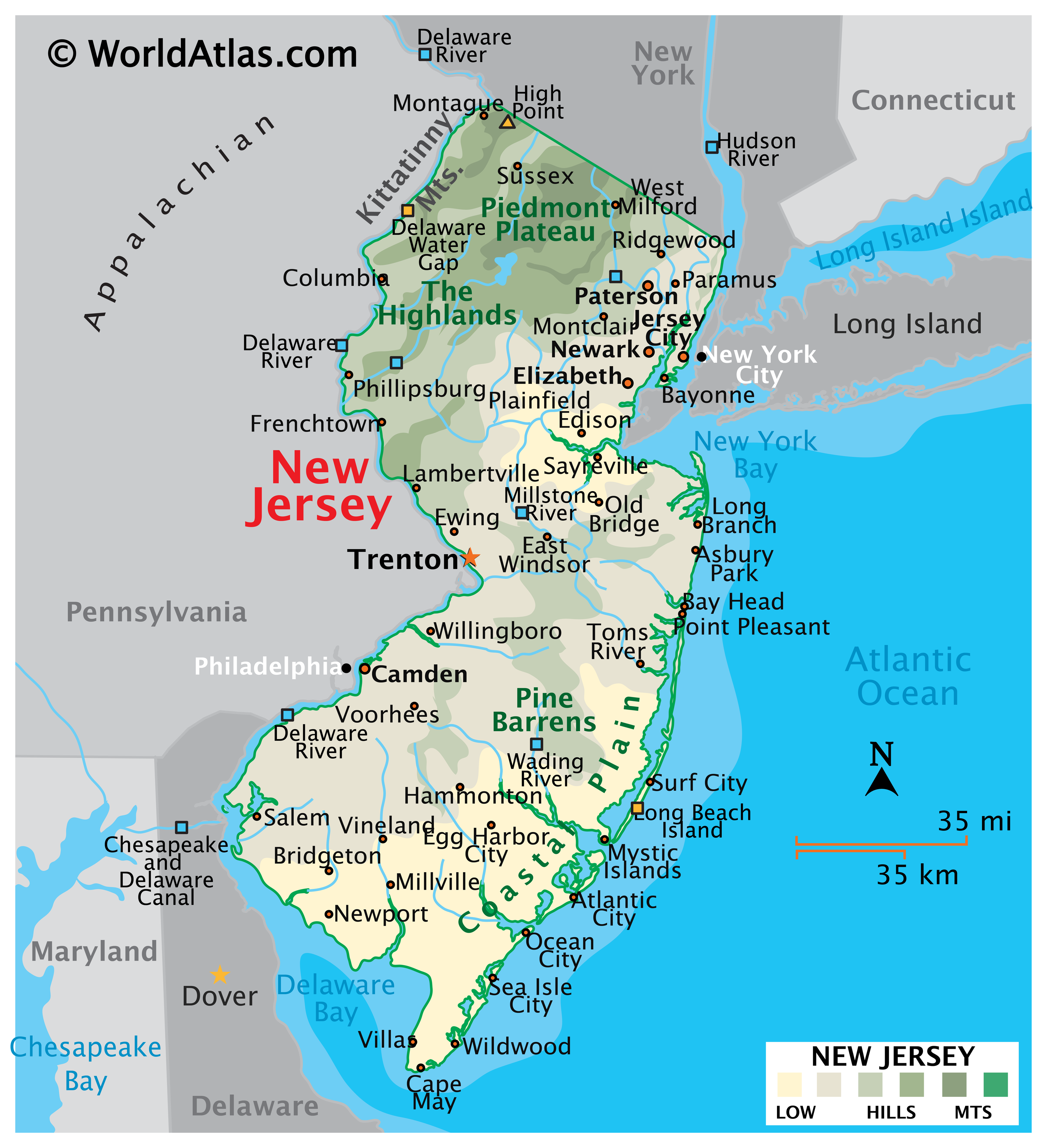 Map of New Jersey, USA
