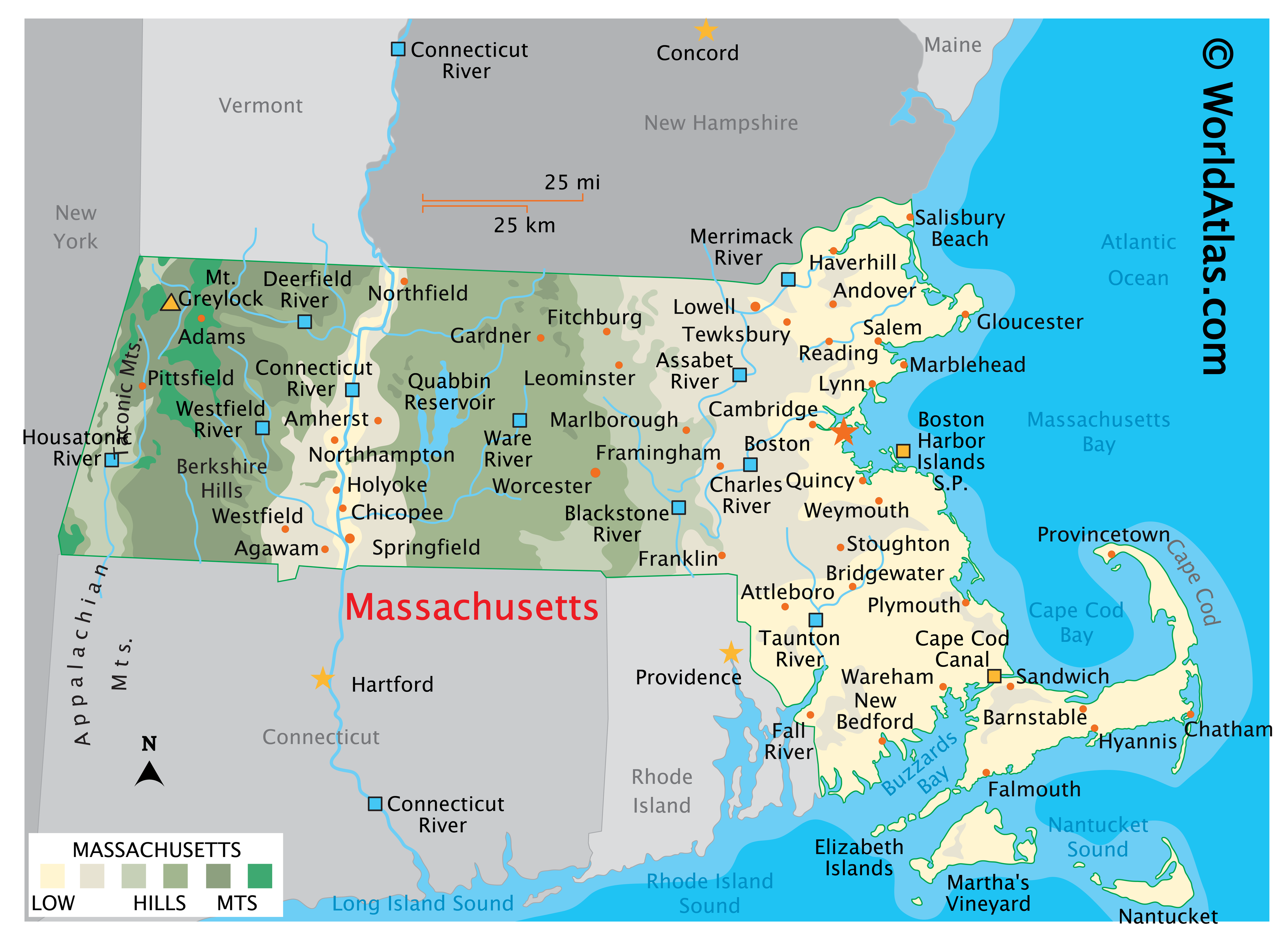 Map of Massachusetts, USA