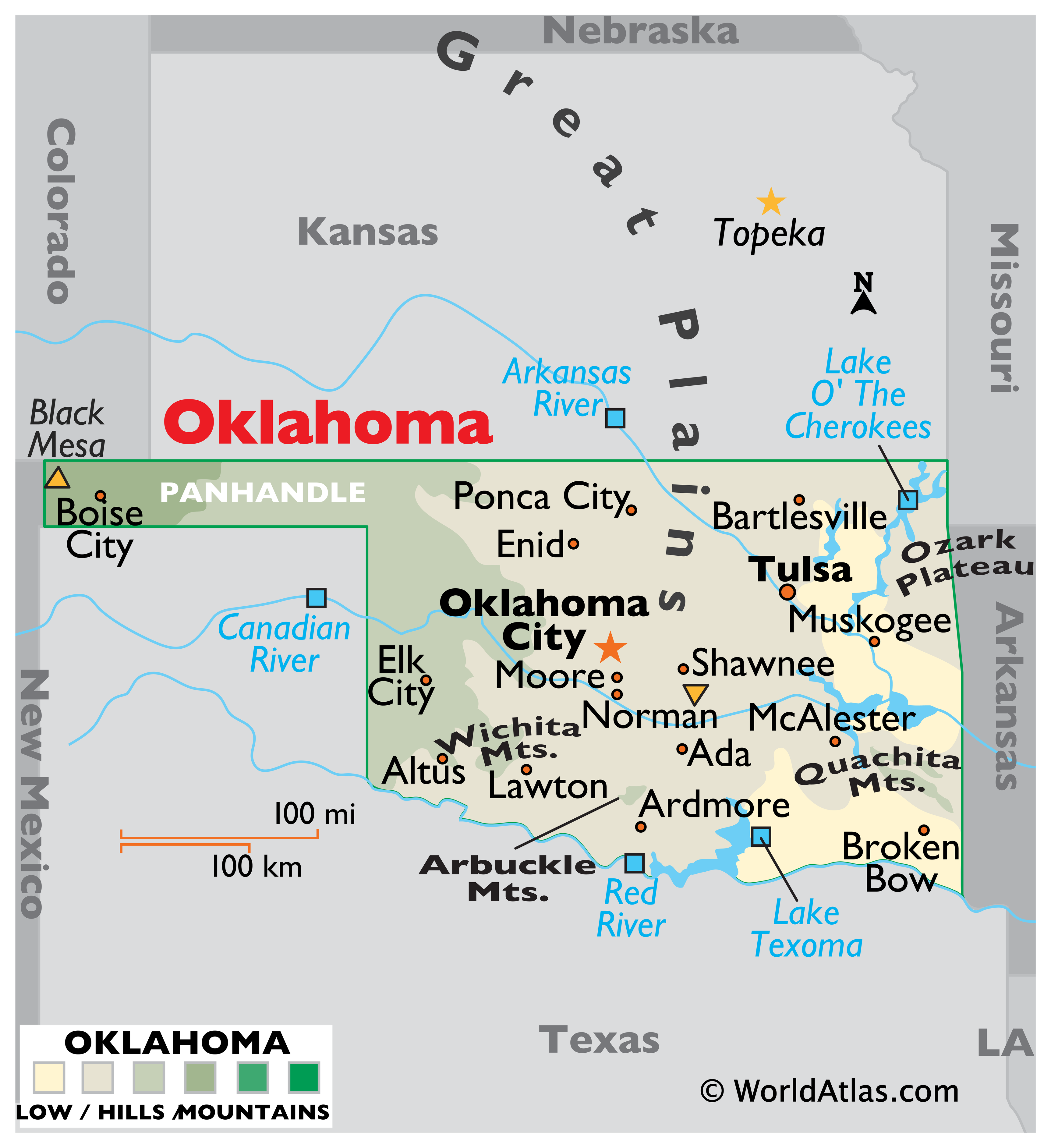 Map of Oklahoma, USA