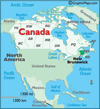Locator Map of New Brunswick, Canada