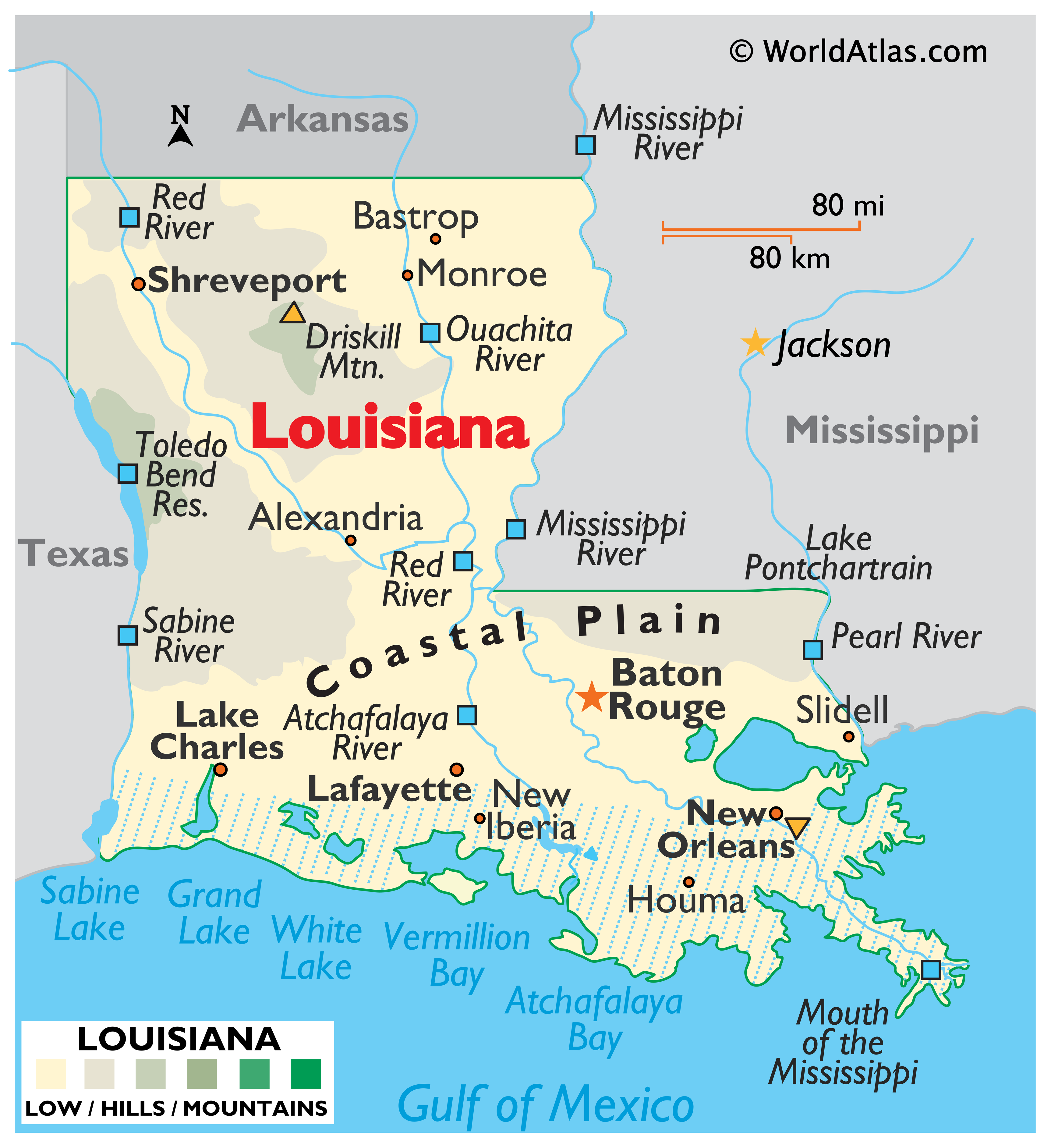 Louisiana Maps Including Outline And Topographical Maps
