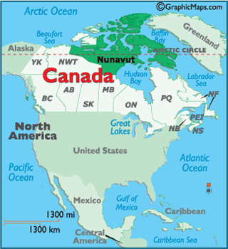 Locator Map of Nunavut, Canada