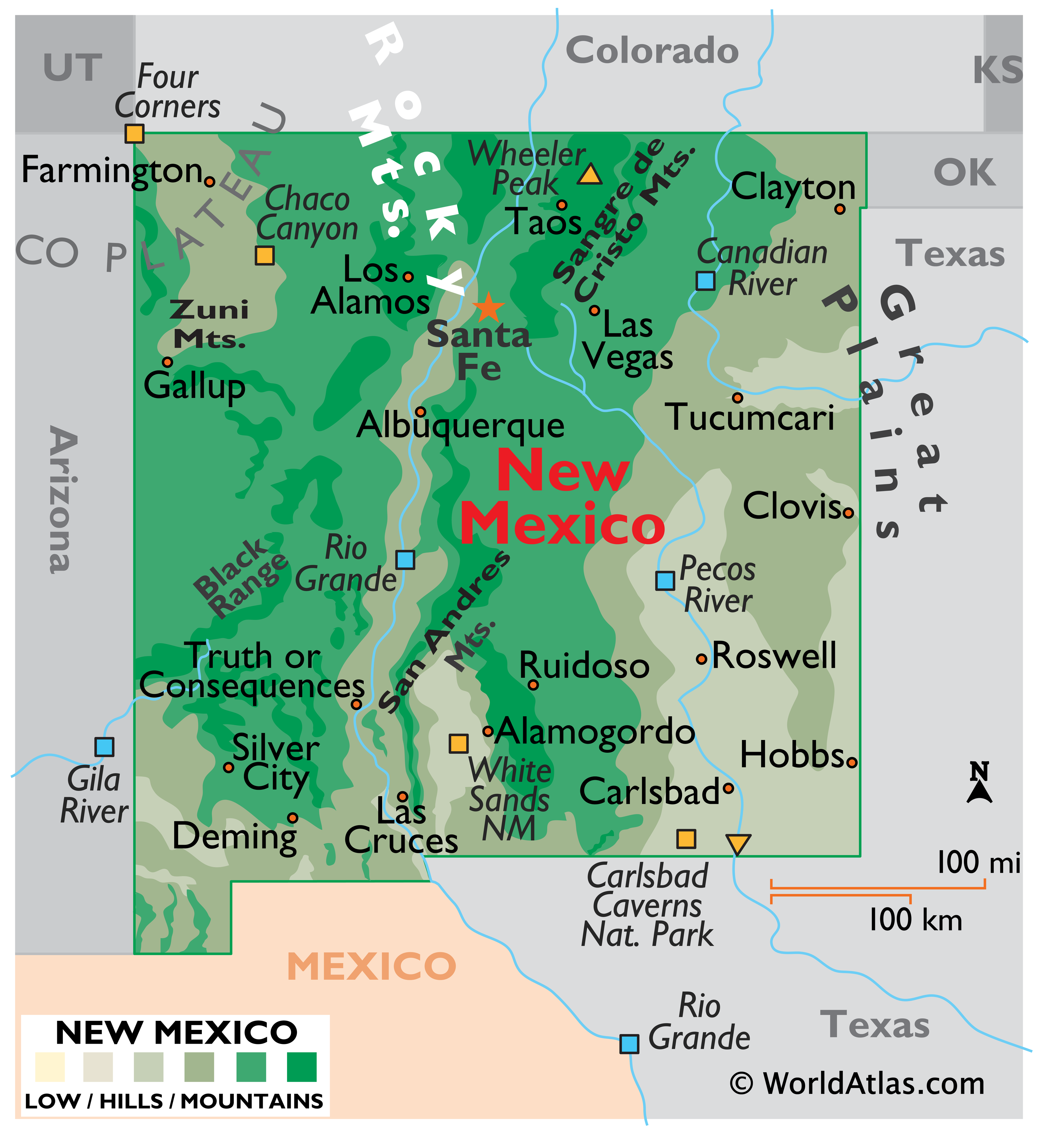 Map of New Mexico, USA