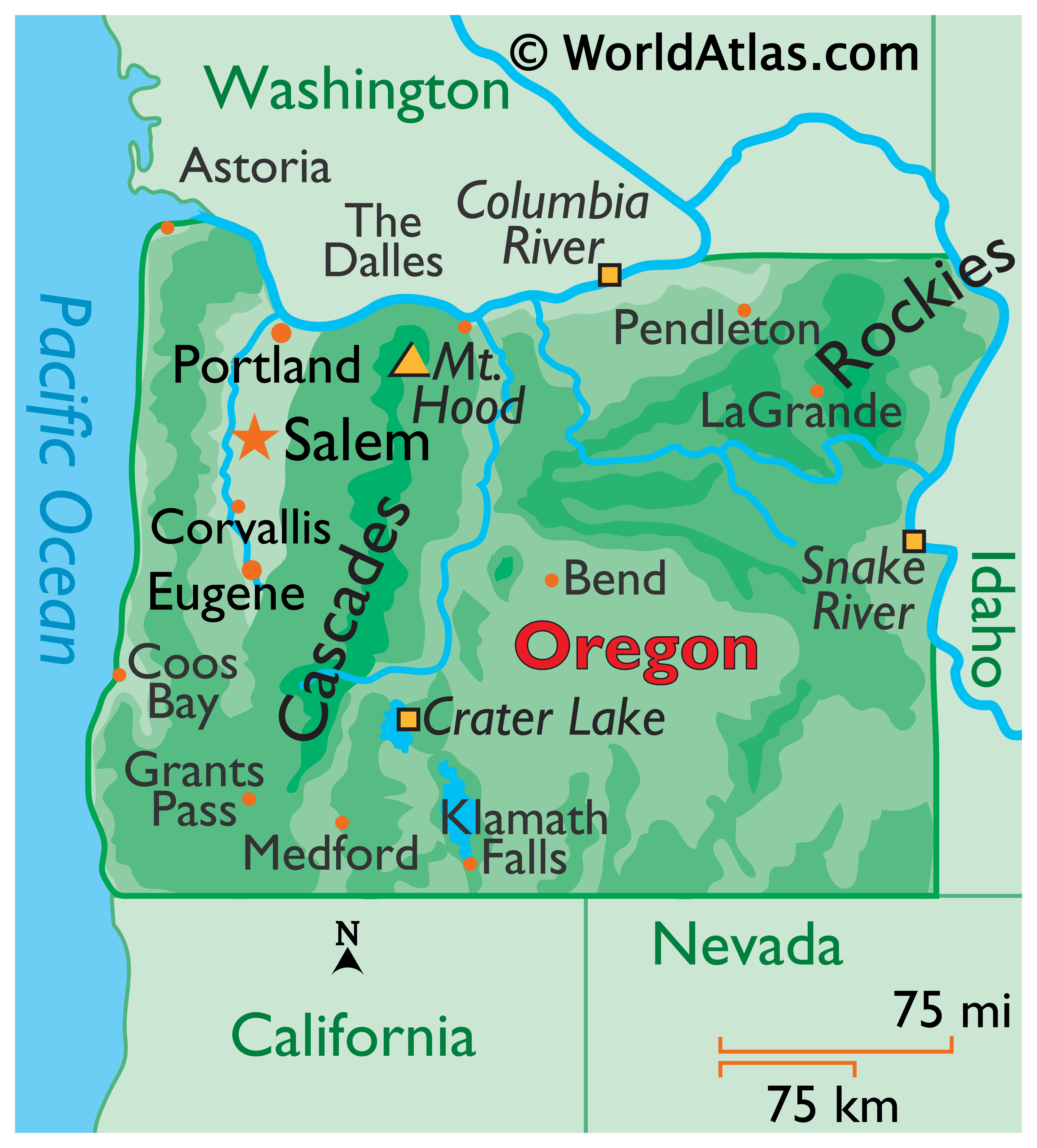 Map of Oregon, USA