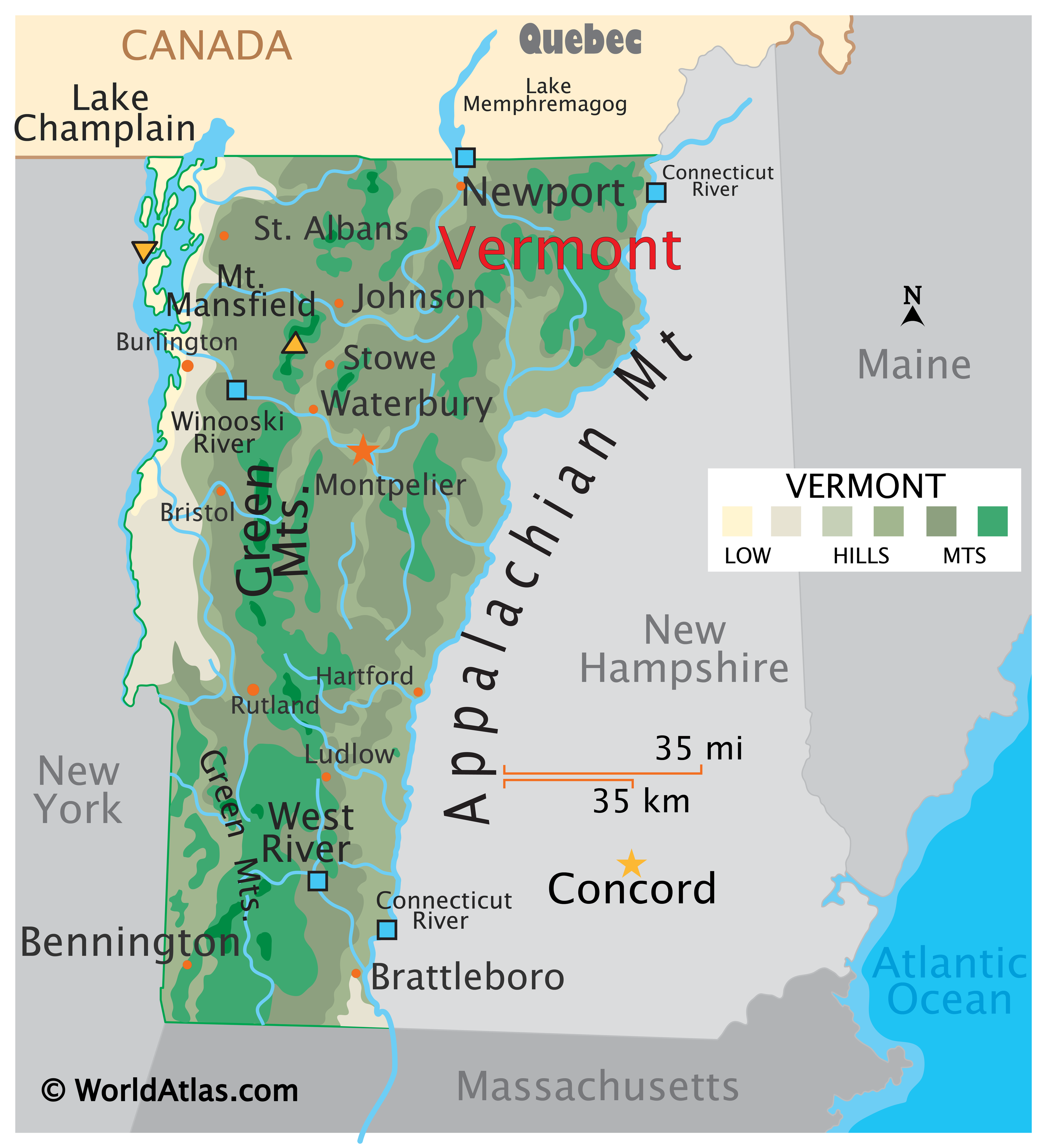 Mountains In Vermont Map Vermont Map / Geography of Vermont/ Map of Vermont   Worldatlas.com