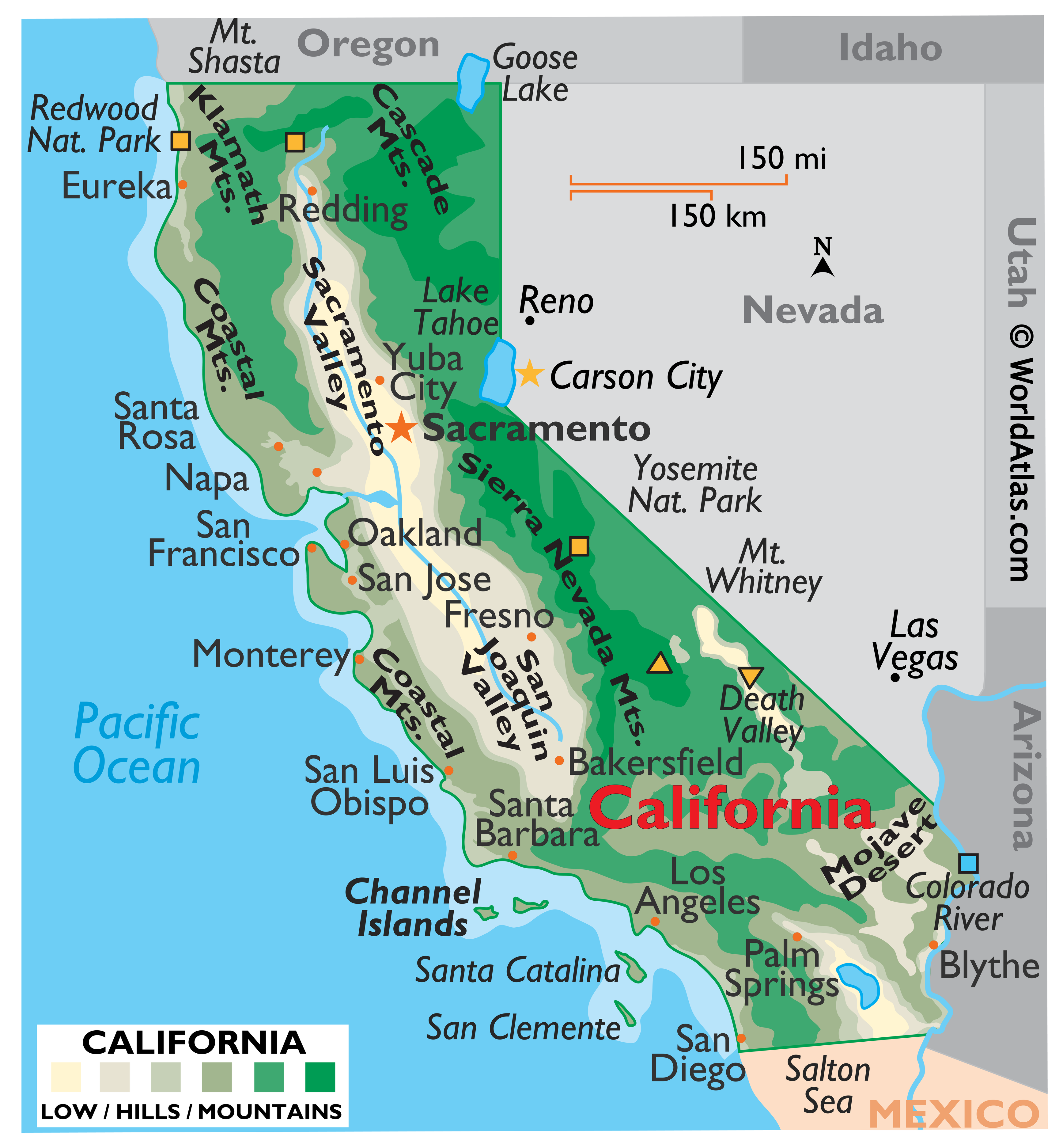 physical map of california landforms Geography Of California World Atlas physical map of california landforms