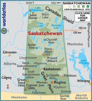 Map of Saskatchewan, Canada