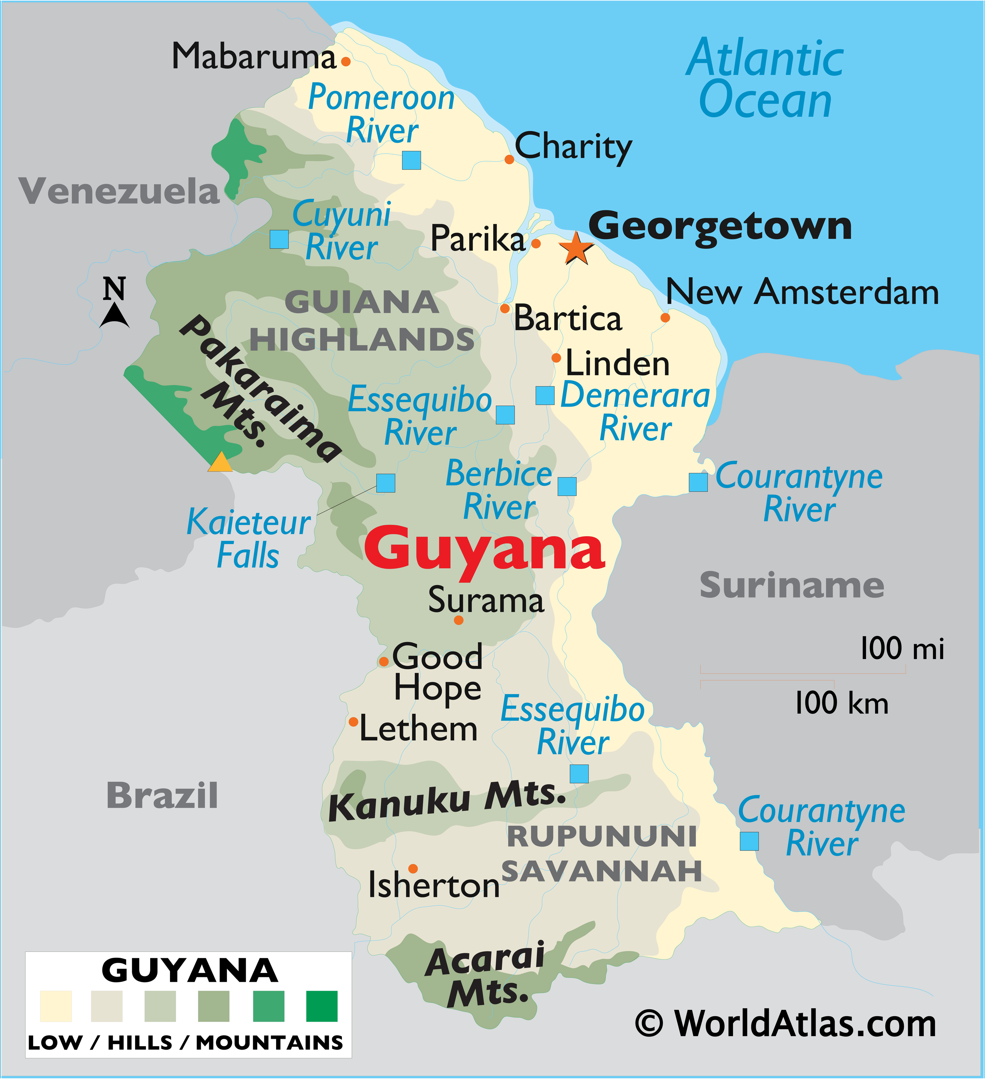 4 Free Printable Labeled And Blank Map Of Guyana In Pdf World Map ...