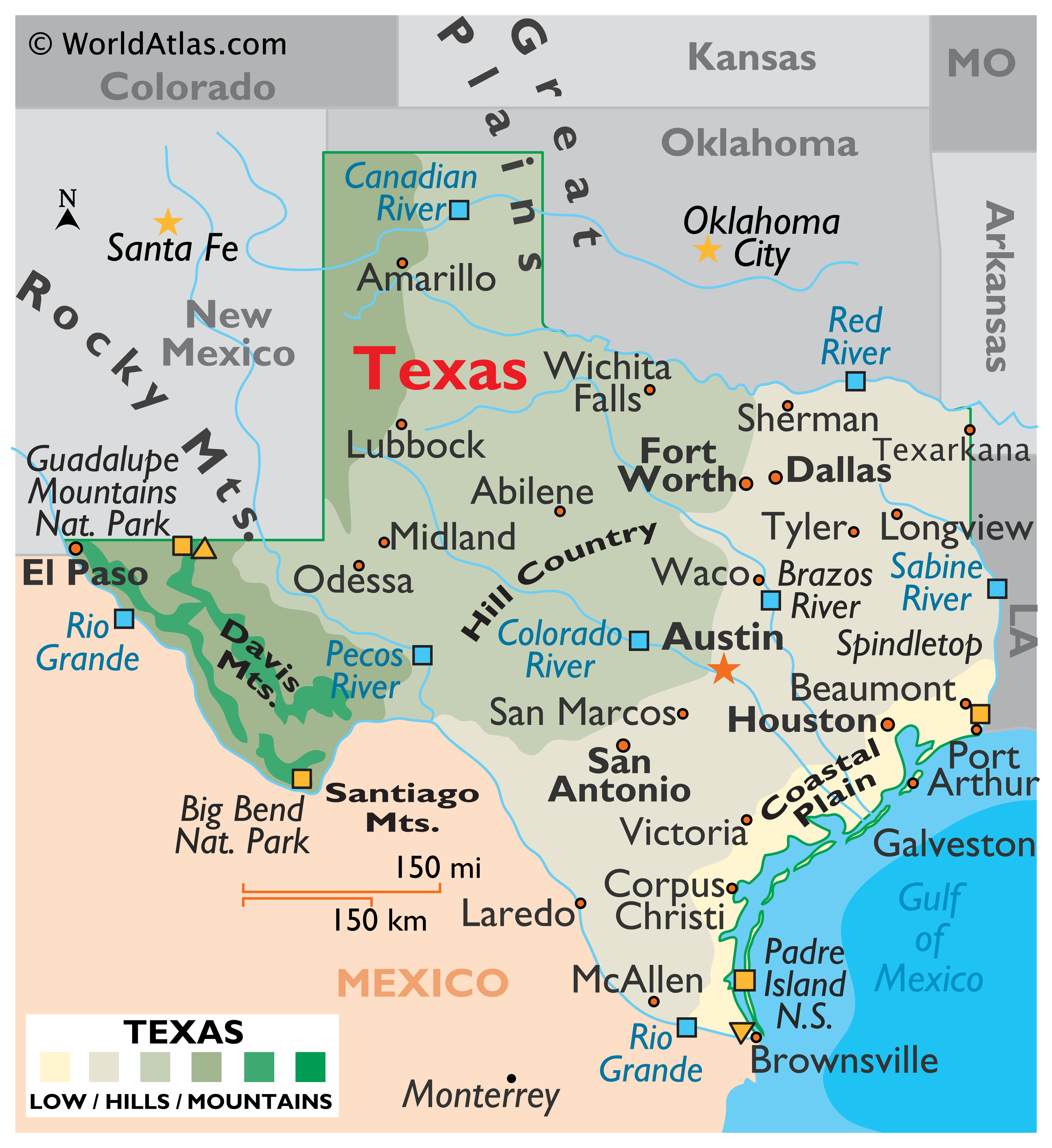Map of Texas, USA