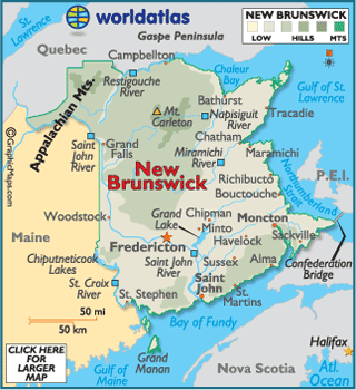 Map of New Brunswick, Canada