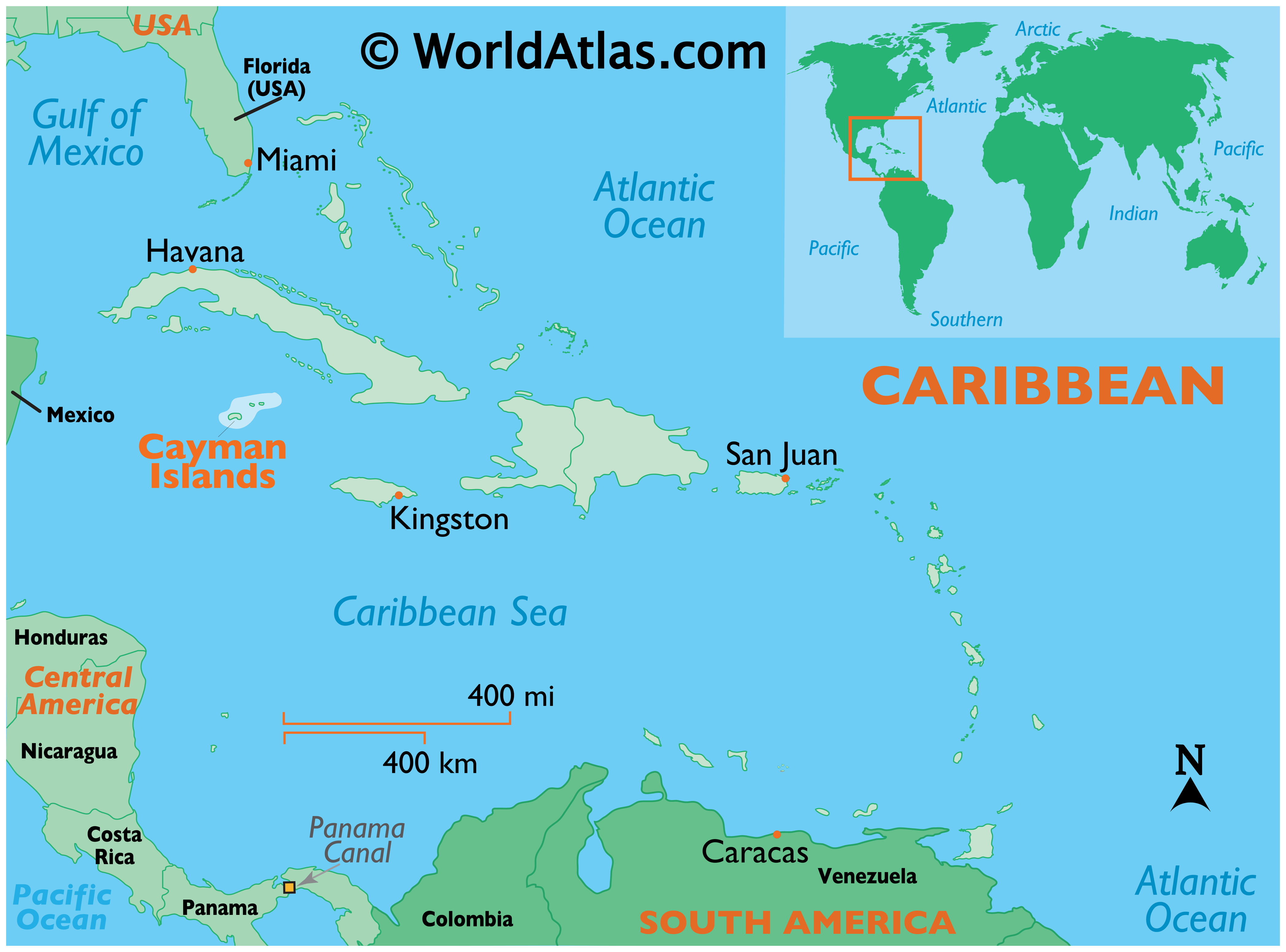 Large Cayman Islands Map by World Atlas