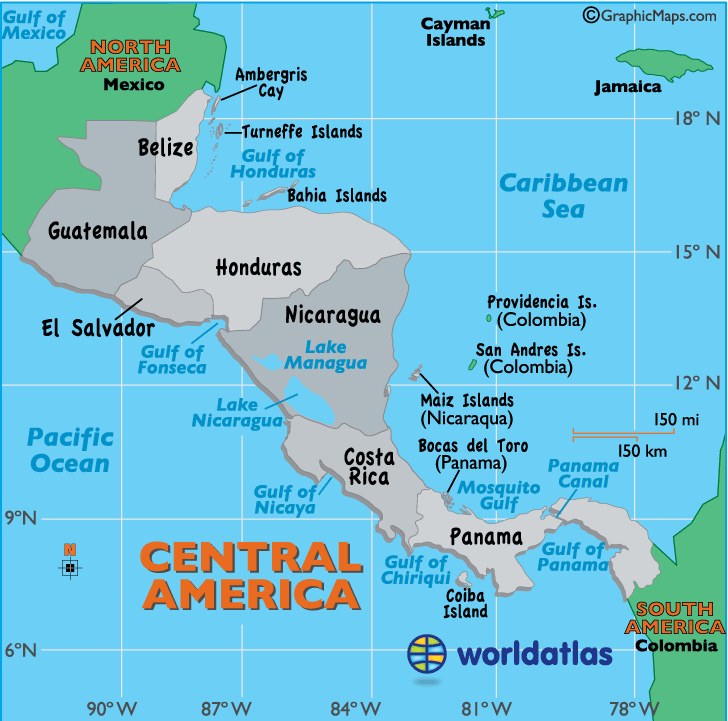 Central America Latitude Longitude And Relative Location Central