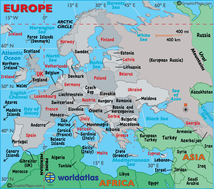 Europe Bodies of Water Map