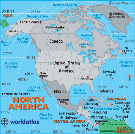 north america latitude longitude and relative location