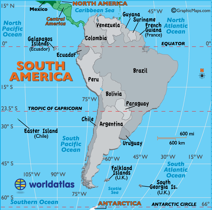 worldatlas continents uruguay tropic capricorn kontinente landlocked souverne lnder wilayahnya luas selatan