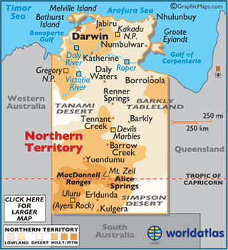 Northern Territory Map / Geography of Northern Territory/ Map of Northern  Territory - Worldatlas.com