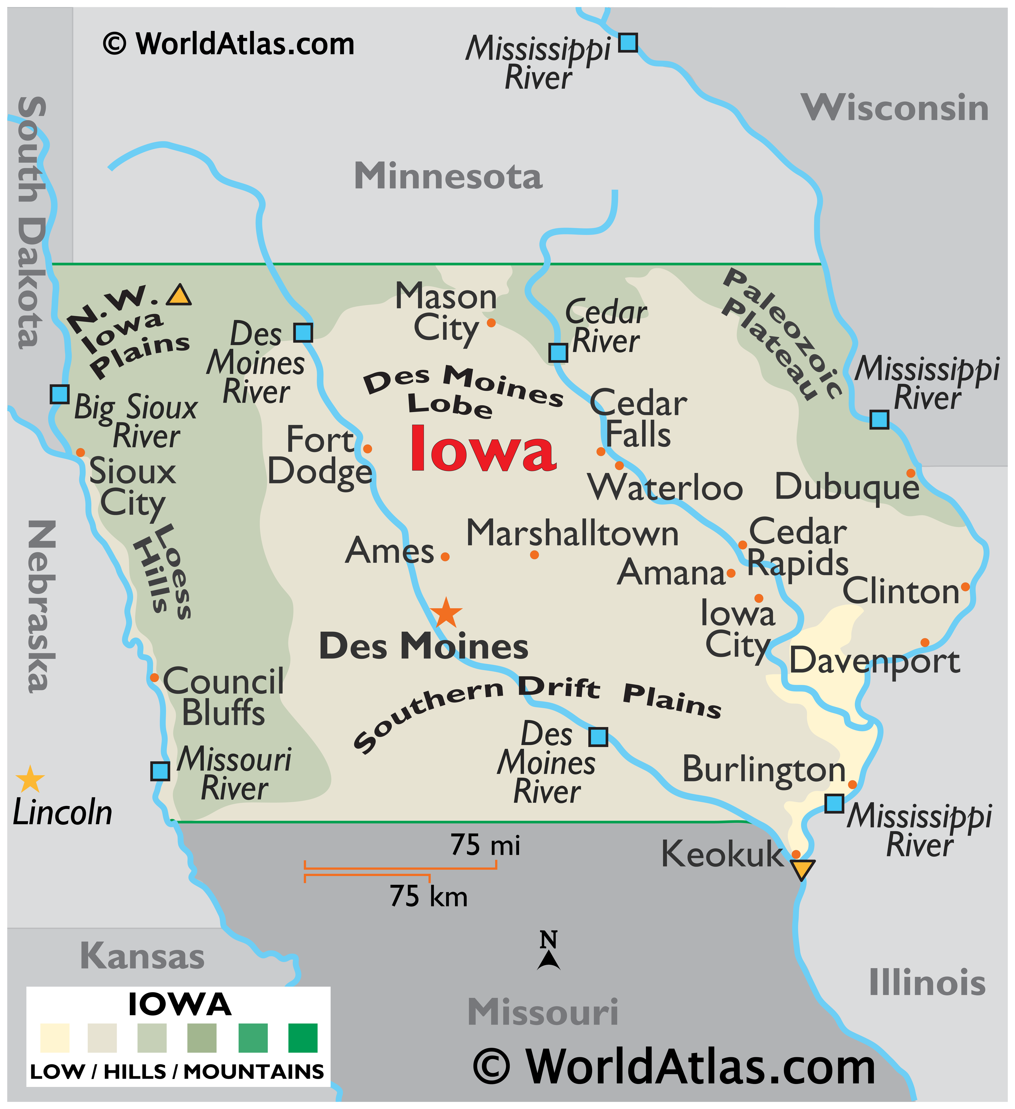 Map of Iowa, USA